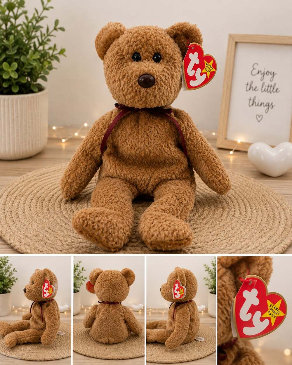 TY Beanie Babies Curly The Bear Brown Plush Stuffed Animal with Tag